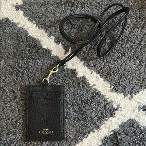Coach Black Leather Lanyard Card Holder